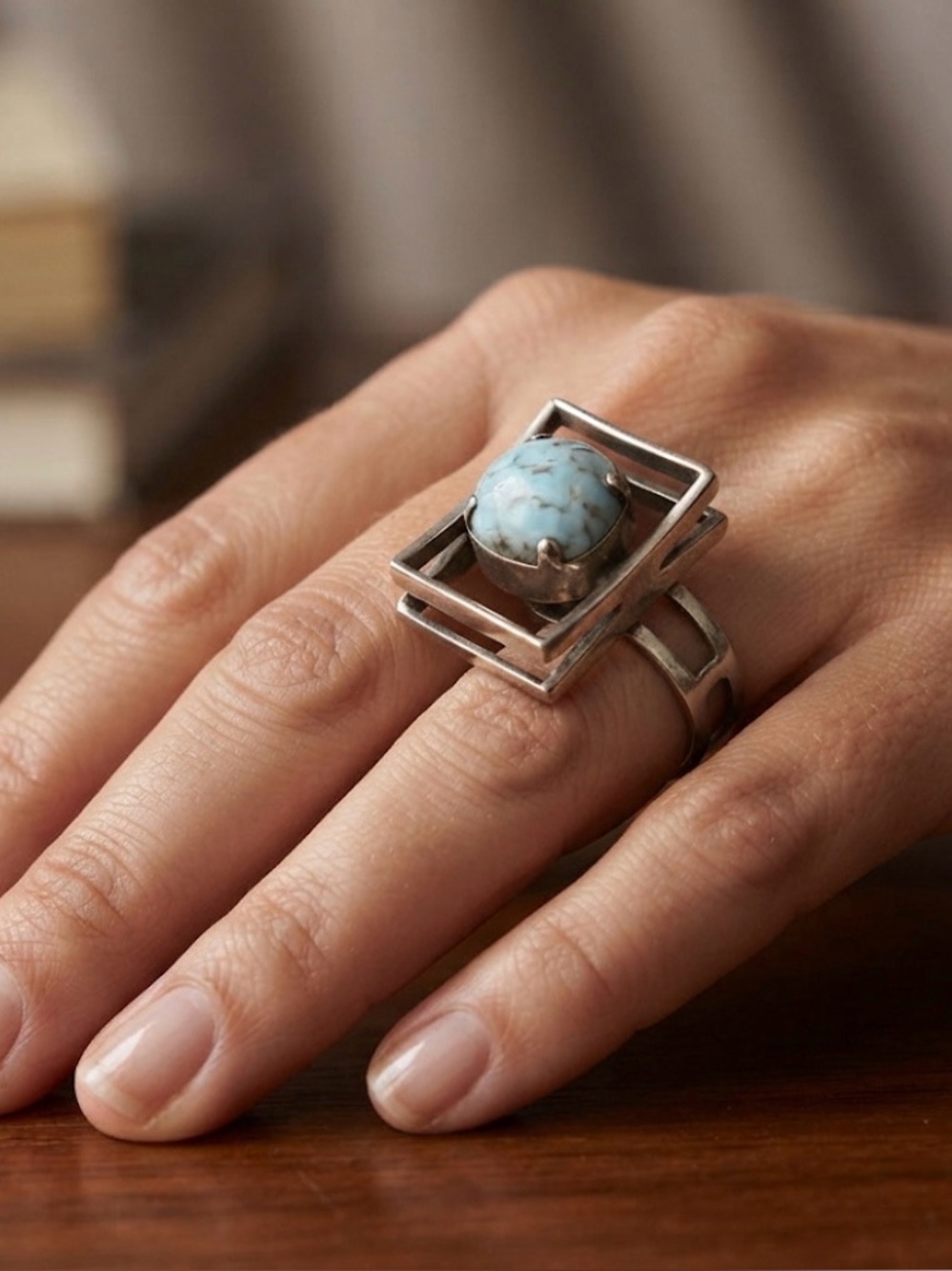 West German Brutalist 925 turquoise ring